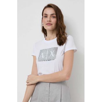 Armani Exchange tricou din bumbac culoarea alb