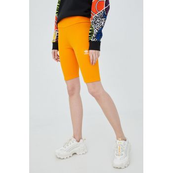 adidas Originals pantaloni scurți Adicolor HF7483 femei, culoarea portocaliu, cu imprimeu, high waist HF7483-BORANG