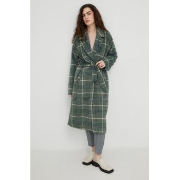 Bruuns Bazaar palton femei, culoarea verde, de tranzitie, oversize