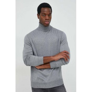La Martina pulover din amestec de lana barbati, culoarea gri, light, cu guler