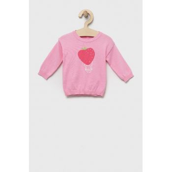 United Colors of Benetton pulover din bumbac pentru bebeluși culoarea roz