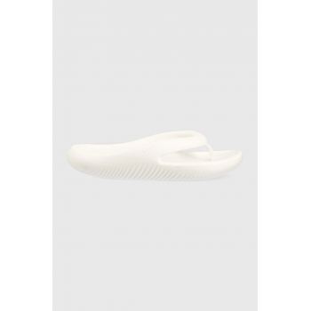 Crocs șlapi Mellow Flip femei, culoarea alb, cu toc plat, 208437