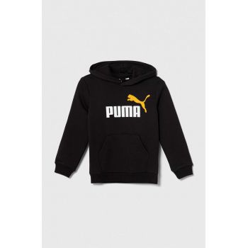 Puma bluza copii ESS+ 2 Col Big Logo Hoodie FL B culoarea negru, cu glugă, cu imprimeu