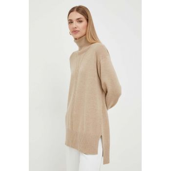 Trussardi pulover din amestec de lana femei, culoarea bej, light, cu guler