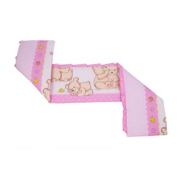 Lenjerie patut cu 4 piese 120x60cm Teddy Friends Roz M1