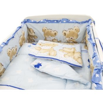 Lenjerie patut cu 5 piese 120x60cm Teddy Hug Blue M1