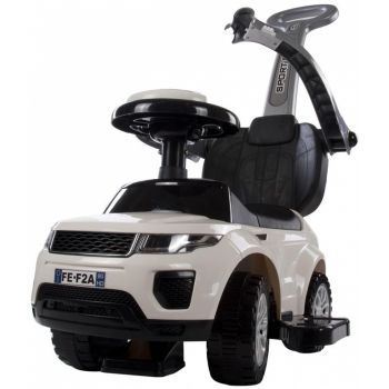 Masinuta copii de impins Eurobaby Range Rover 614W Alb cu suport de picioare, maner detasabil, bara de protectie, compartiment pentru jucarii si volan cu melodii si lumini