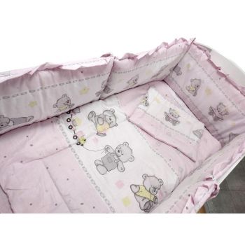 Lenjerie patut cu 5 piese 120x60cm Teddy Toys Roz M2