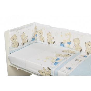 Lenjerie patut cu 5 piese 120x60cm Teddy Play Blue M1