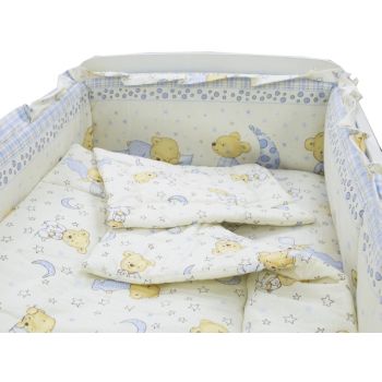 Lenjerie patut cu 5 piese 120x60cm Teddy Stelute Crem-Blue