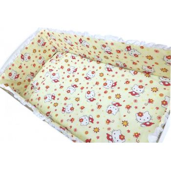 Lenjerie patut cu 5 piese Croitoria Noastra Hello Kitty 120x60 cm