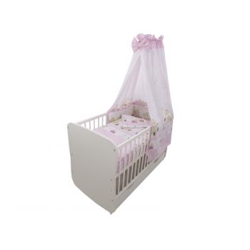 Lenjerie patut 5 piese cu baldachin 120x60cm Teddy Play Pink M1