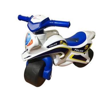 Motocicleta copii fara pedale Police Music 013951 Alb Albastru, prevazuta cu butoane pentru efecte sonore, ghidon inalt, Inaltimea scaunului 29 cm