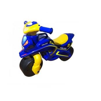 Motocicleta copii fara pedale Police Music 013957 Albastru Galben, prevazuta cu butoane pentru efecte sonore, ghidon inalt, Inaltimea scaunului 29 cm