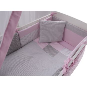 Lenjerie patut 11 Piese Dots Pink Grey 120x60 cm