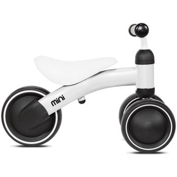 Ride-On pentru copii fara pedale Mini Kazam Alb, cadru usor 1,8 kg, sezut confortabil, de la 12 luni pana la o greutate de maxim 18,5 kg