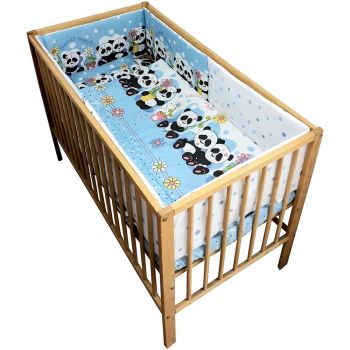 Lenjerie patut Sweet Panda 5 piese albastru 120x60 cm