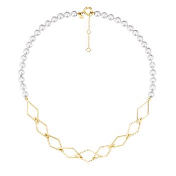 Marimba gold necklace white glass pearls