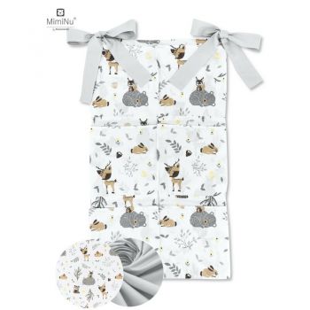 Organizator pentru patut 6 compartimente Forest friends GreyBeige MimiNu