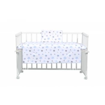 Set lenjerie 4 piese Mini Cot Blue and Grey Stars white