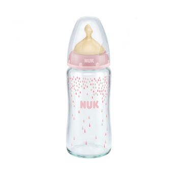 Biberon Nuk First Choice Plus Sticla 240ml tetina latex M 0-6 luni roz