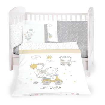 Set lenjerie patut KikkaBoo cu 6 piese si protectie laterala din burete 120x60 cm Joyful Mice