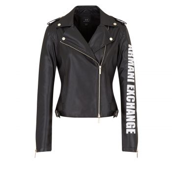 Leather jacket with logo l