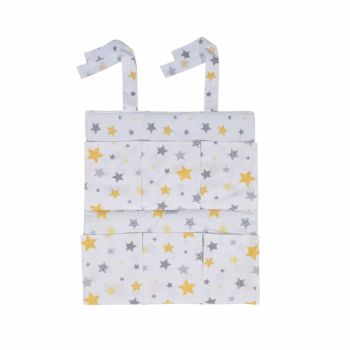 Organizator pentru patut cu 6 buzunare Yellow and Grey stars white