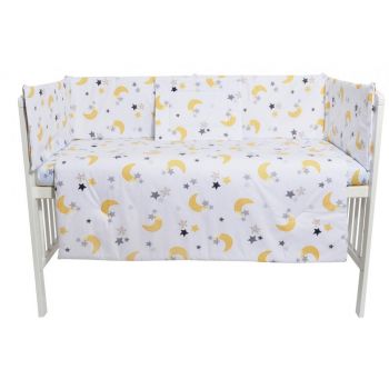 Set lenjerie 4 piese Mini Cot Yellow Moon White