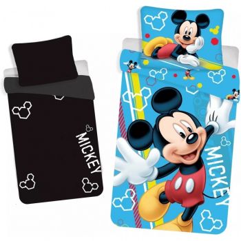 Set lenjerie pat copii Mickey Glow in the Dark 140x200 + 70x90 SunCity albastru