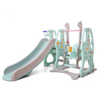 Spatiu de joaca Nichiduta Giraffe Blue 3 in 1 cu leagan,tobogan si cos de baschet ieftina