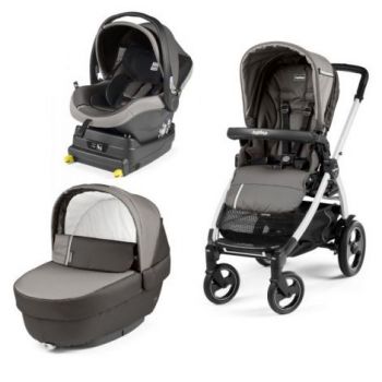 Carucior 3 In 1, Peg Perego, Book Plus 51 S, Titania White, baza i-Size inclusa, Class Grey