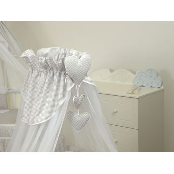 Baldachin din tul pentru patut bebe Bear Heart Grey 160x600 cm