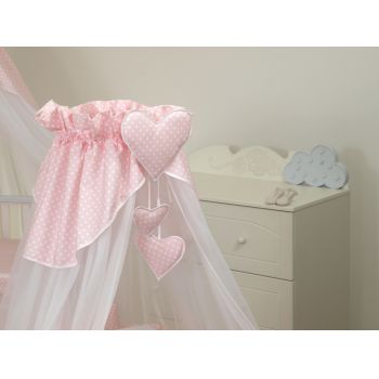 Baldachin din tul pentru patut bebe Bear Heart Pink 160x600 cm