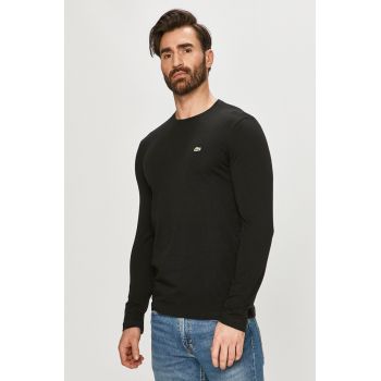 Lacoste longsleeve din bumbac culoarea negru, material uni TH2040-031