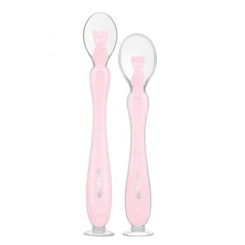 Set 2 lingurite din silicon alimentar cu ventuza KikkaBoo Bear Pink