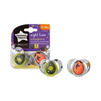 Set Suzete Ortodontice de Noapte, Tommee Tippee, 6-18 Luni, 2 buc, Planeta Verde