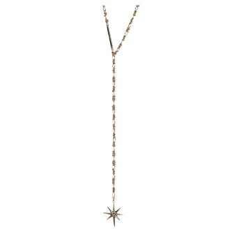 Gold plated brass crystal accented star y-drop necklace