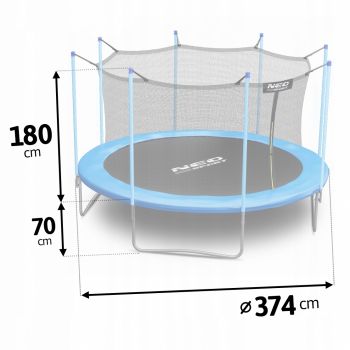 Trambulina de gradina cu plasa interioara, stalpi si scara 374 cm (12FT) Neo-Sport NS-12W181 albastru