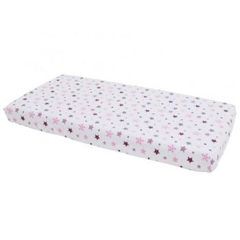 Set 3 piese din finet pentru patut bebelusi 120x60cm Pink and Grey Stars white