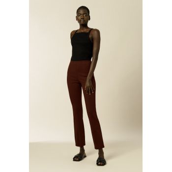 Ivy & Oak Pantaloni femei, culoarea bordo, model drept, high waist