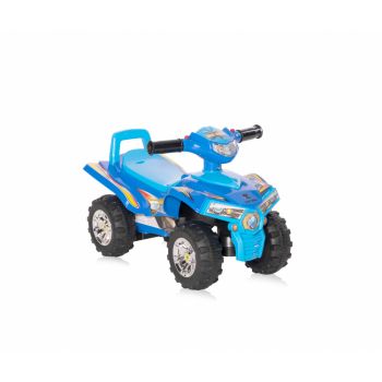 Atv copii fara pedale Lorelli Blue cu lumini si functii muzicale, protectie impotriva rasturnarii, inaltime de la sol la sezut 24 cm, spatiu pentru depozitarea jucariilor