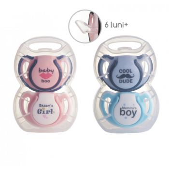 Set 2 suzete ortodontice din silicon si cutie sterilizare Minut Baby 6+ roz