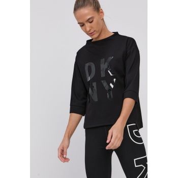 Dkny Bluză femei, culoarea negru, cu imprimeu