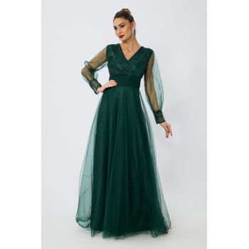 Rochie de ocazie din tull cu dantela Dinasty Verde