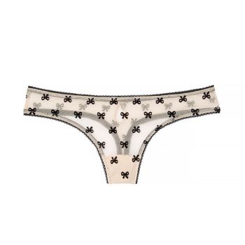 Flocked ribbon mesh thong panty xs