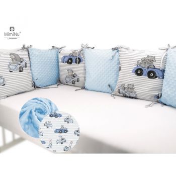 Aparatoare cu 6 pernute modulare cu fermoar pentru patut 120X60 cm Minky Old Road Blue MimiNu