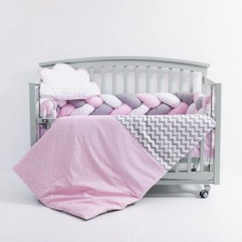 Lenjerie 8 piese gray-pink cu baldachin 120x60 cm