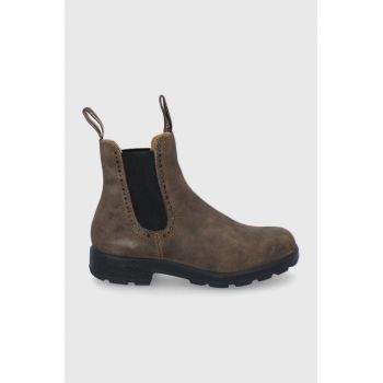 Blundstone Ghete Chelsea de piele 1351 femei, culoarea maro, cu toc plat