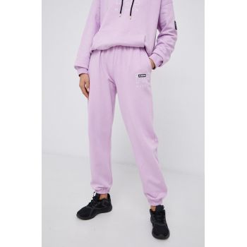 P.E Nation Pantaloni de bumbac femei, culoarea violet, material neted